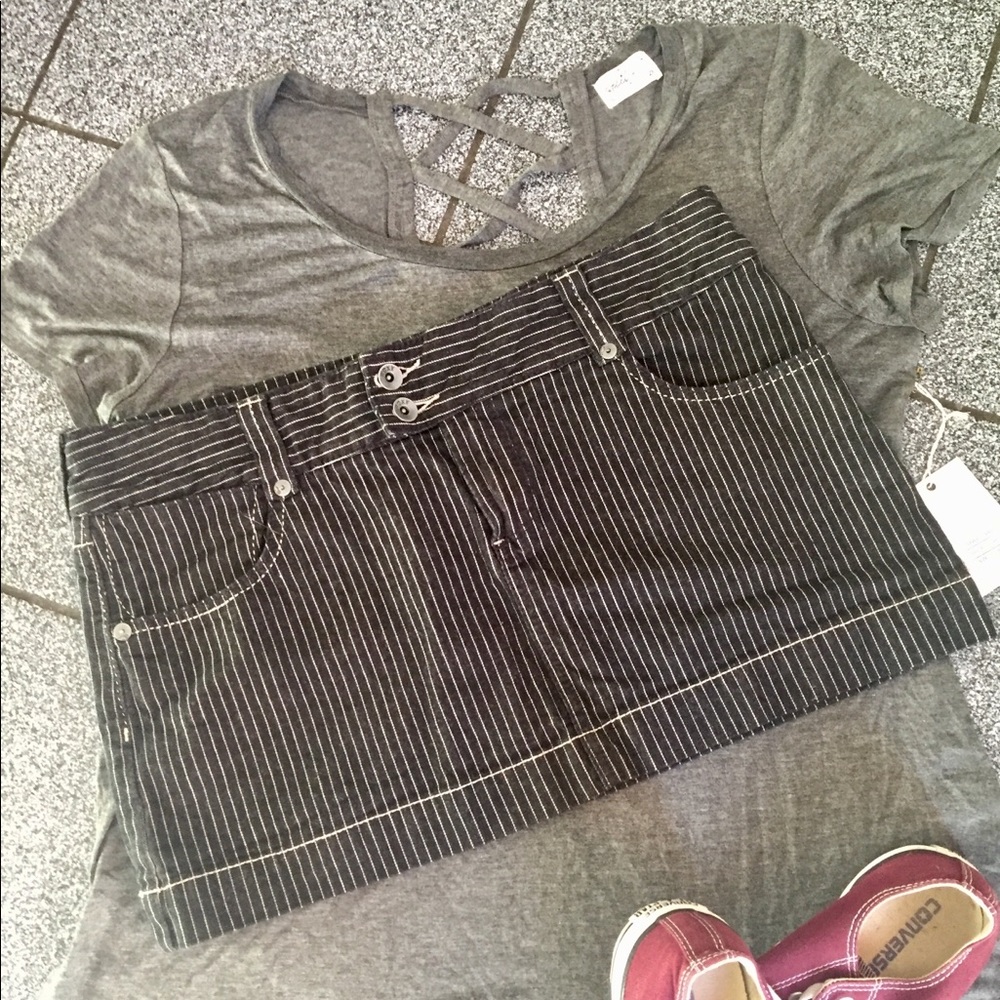 Roxy black and white striped jean mini skirt